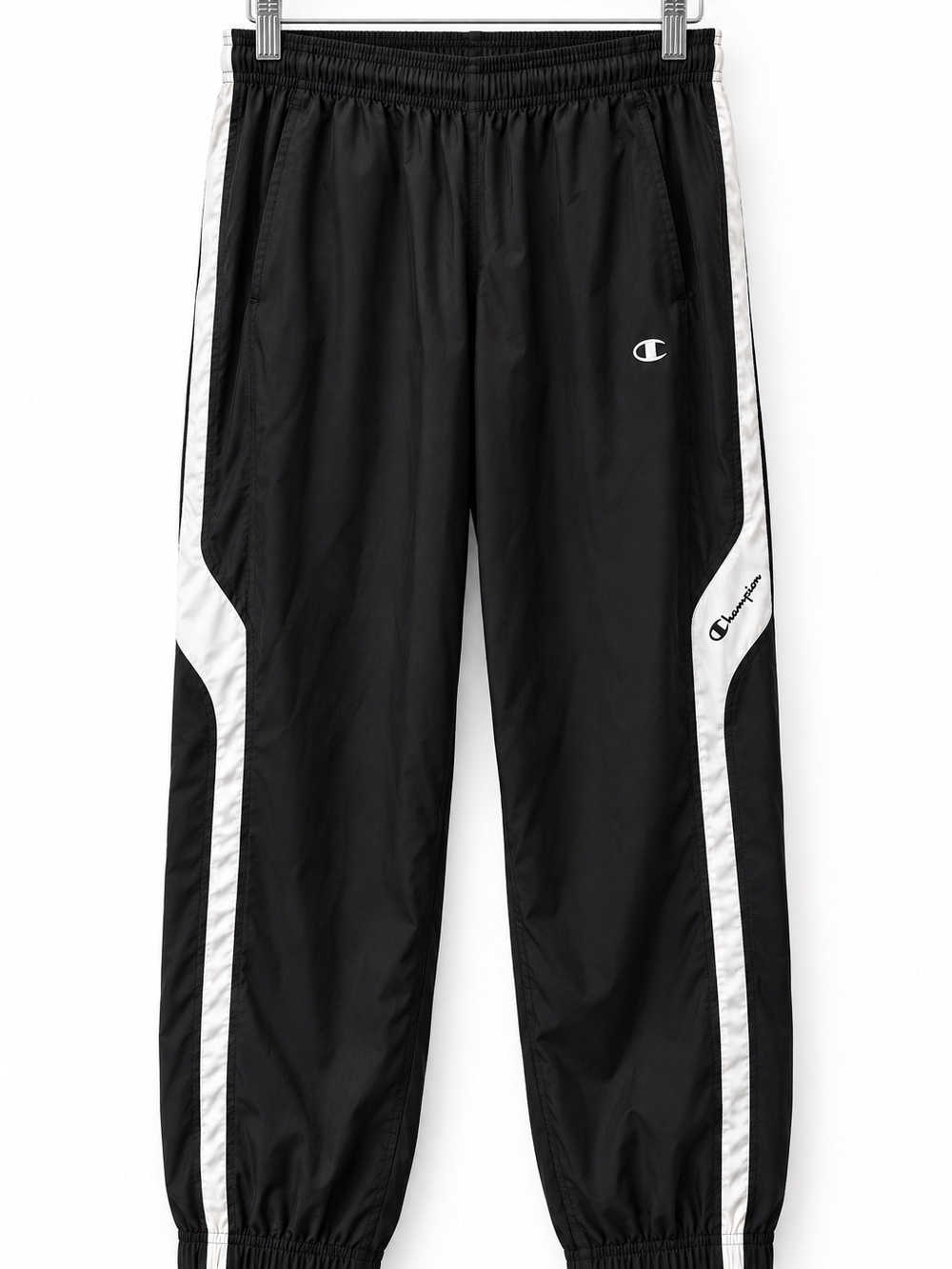 Champion Men’s M Black White Side Stripe Track Pants Joggers Y2K